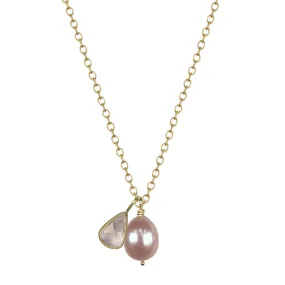 18K Gold Large Pink Freshwater Pearl Pink Sapphire Rose Cut Pendant