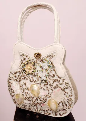 1950s Vintage Shell & Bead Encrusted Hand Bag * Top Handle Bag