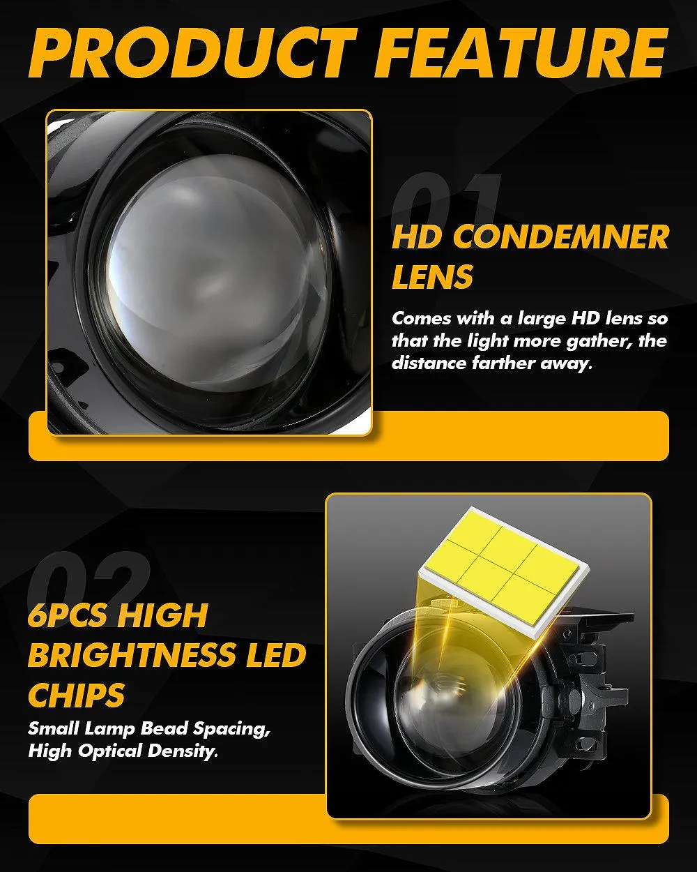 🆕3 Inch 100W Bi-LED Projector Lens Fog Light 6000K HD Lens For Toyota/Honda | 2PCS/Set