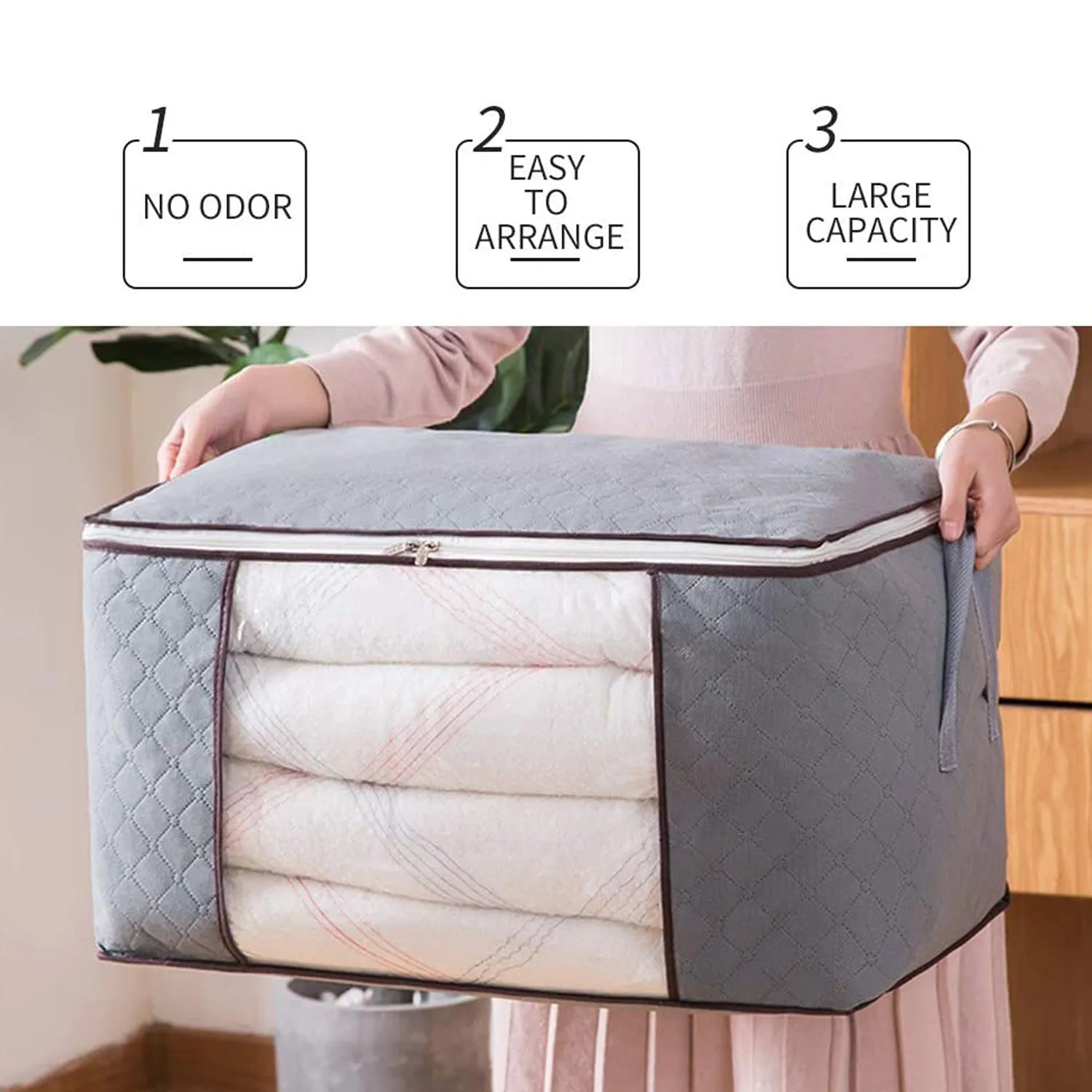 6262 Storage bag with Zipper and Space Saver Comforter bag, Pillow, Quilt, Bedding, Clothes, Blanket Storage Organizer Bag with Large Clear Window and Carry Handles for Closet.