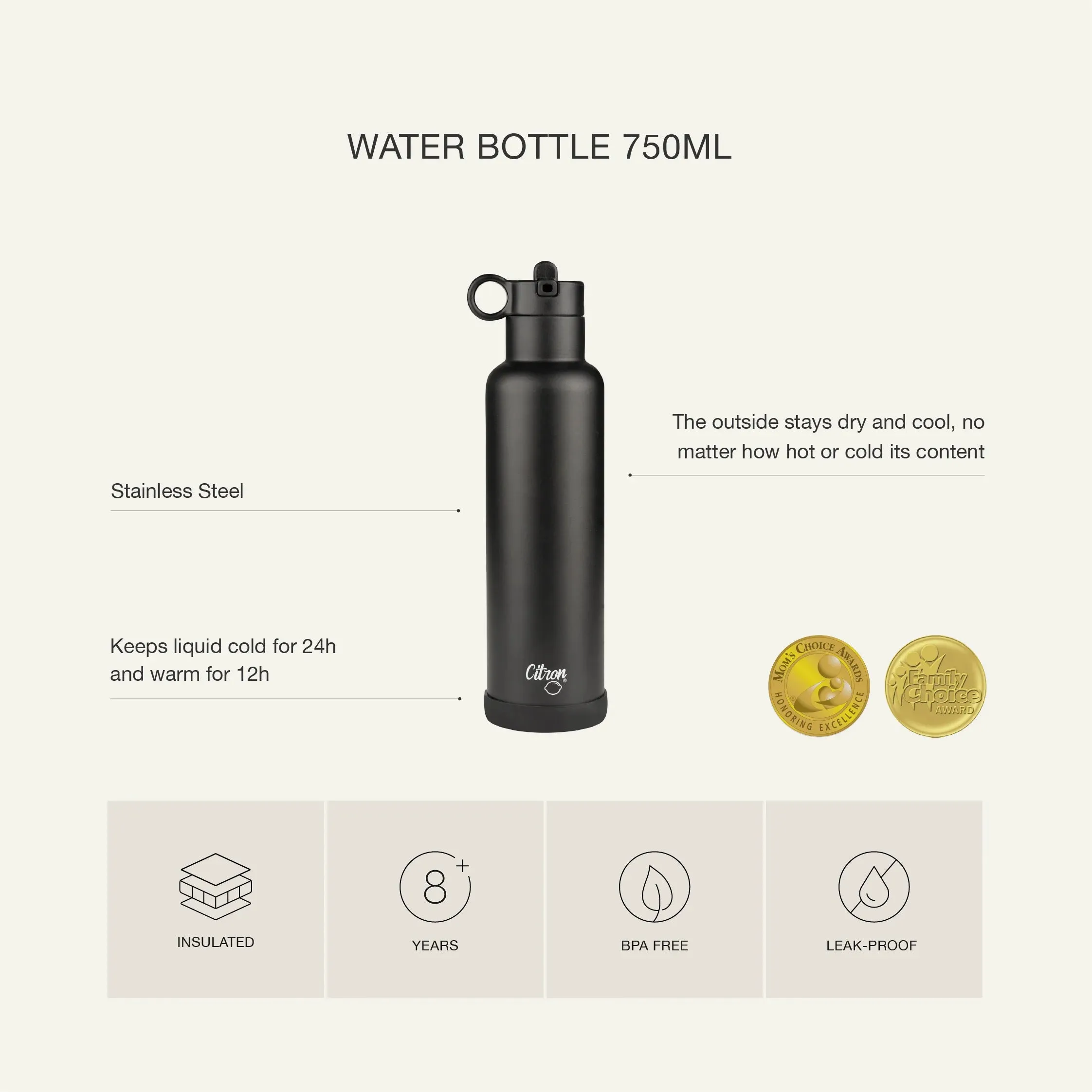 750ml Insulated Water Bottle Purple