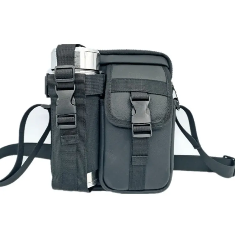 8 Inch Leather Shoulder Mobile Phone Messenger Bag Casual Water Bottle Bag(Black)