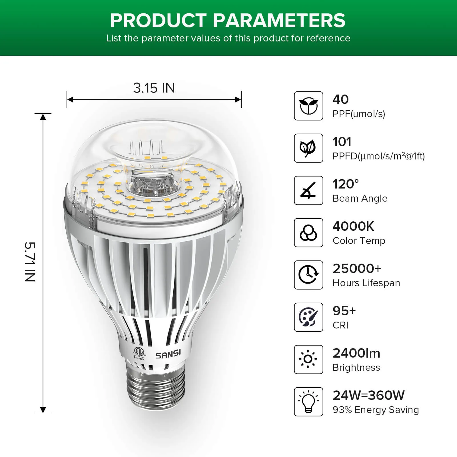 A21 24W LED Grow Light Bulb (US ONLY)