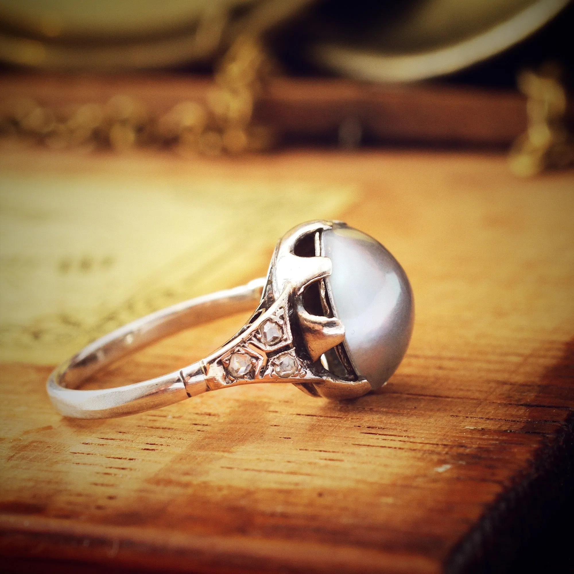 An Ethereal Antique Mabe Pearl & Diamond Dress Ring