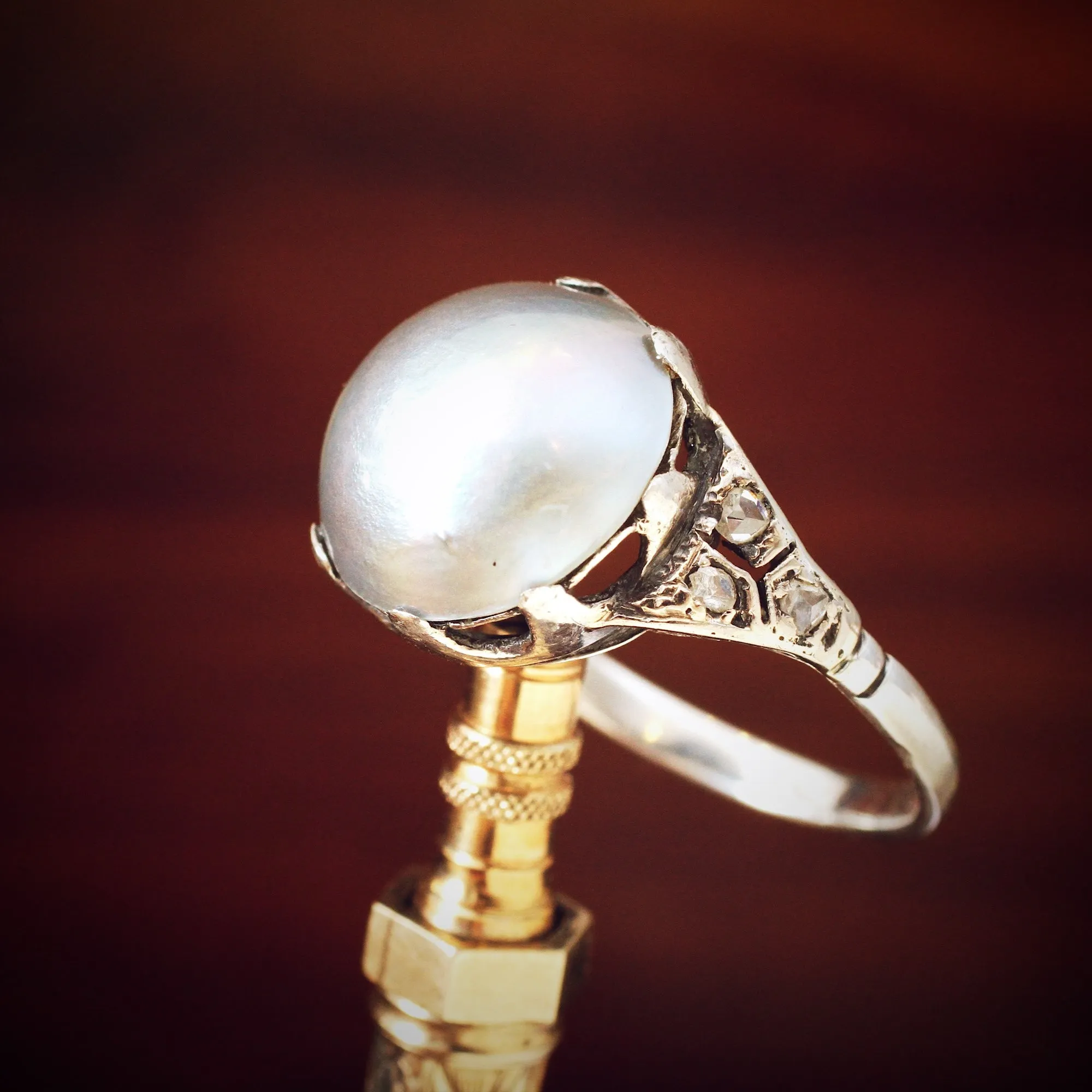 An Ethereal Antique Mabe Pearl & Diamond Dress Ring