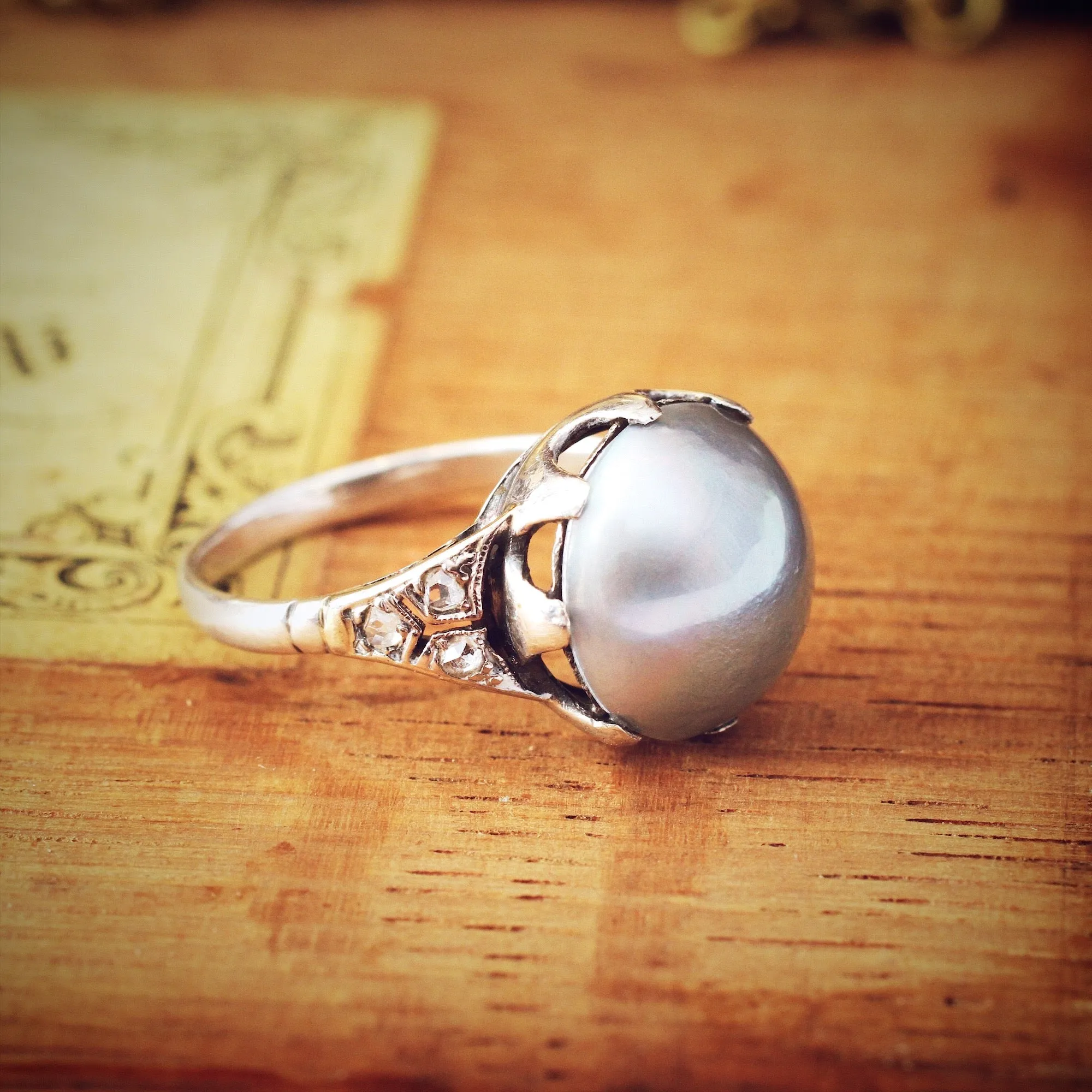 An Ethereal Antique Mabe Pearl & Diamond Dress Ring