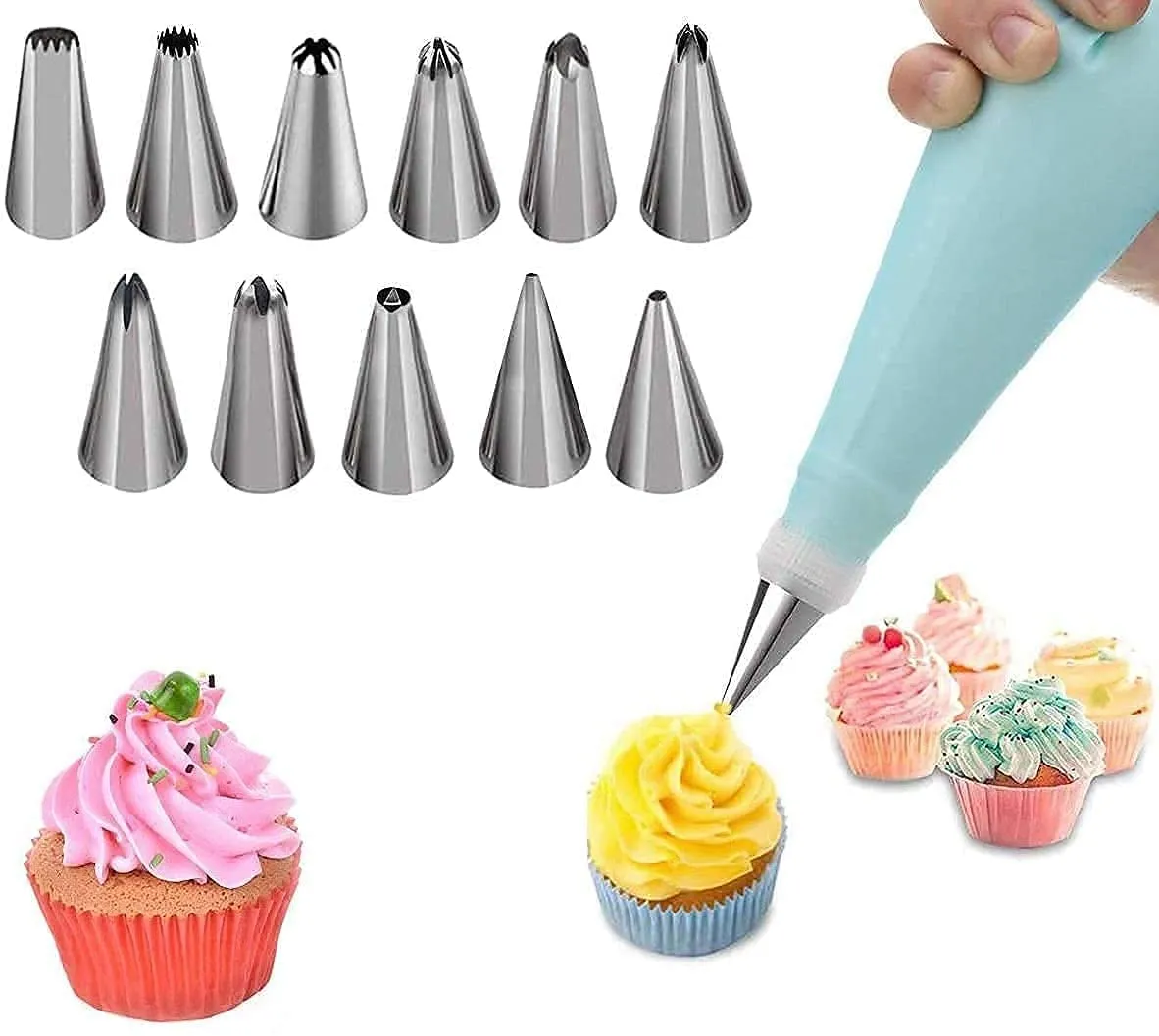 ARTO Cake Decorating Icing Bag with Stainless Steel Nozzles with Frosting Icing Bag Tips with Reusable & Washable Icing Bag for Cake Decoration Piping Bags Kit