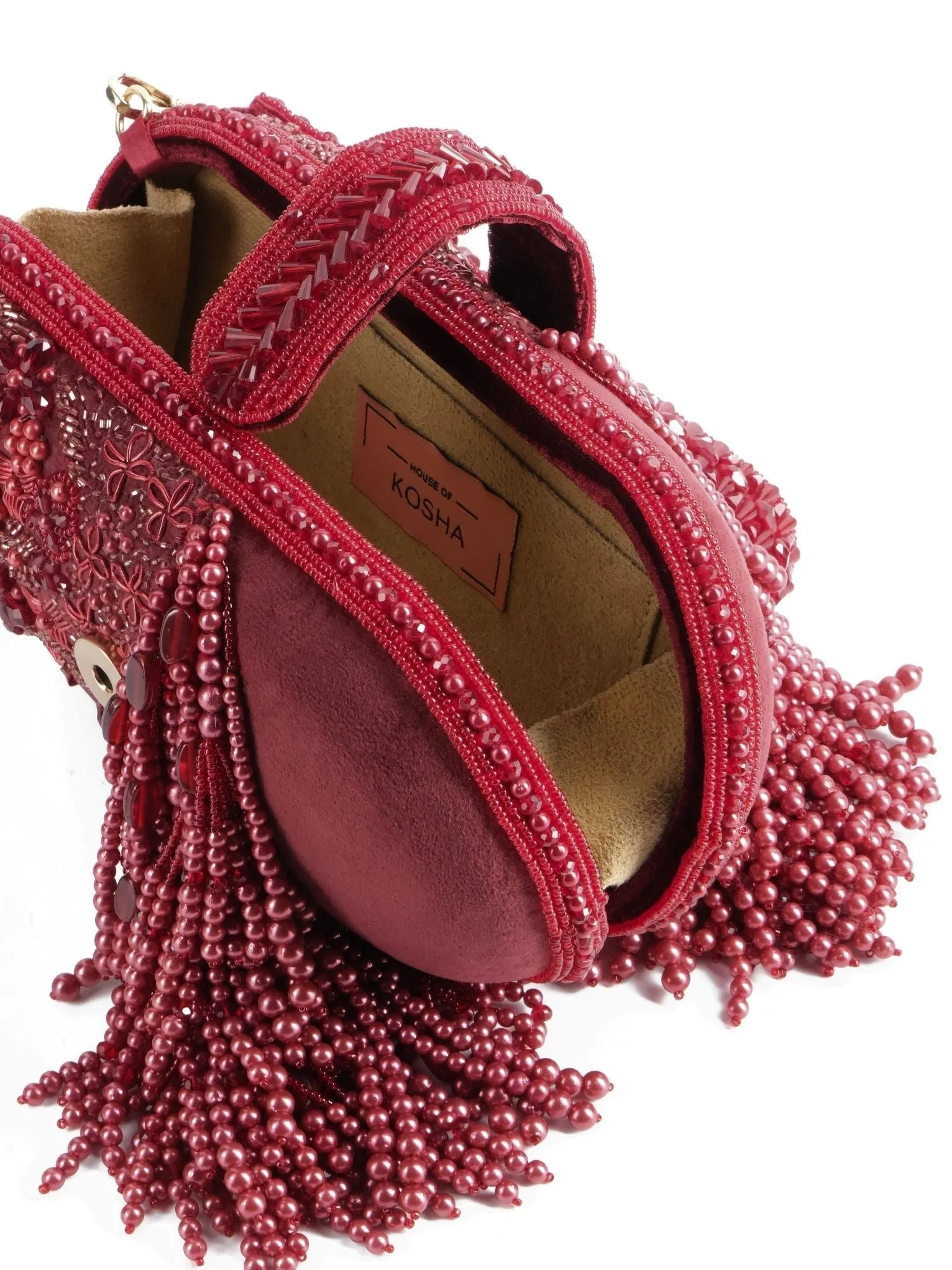 Azmat Maroon Suede Embellished Capsule Bag