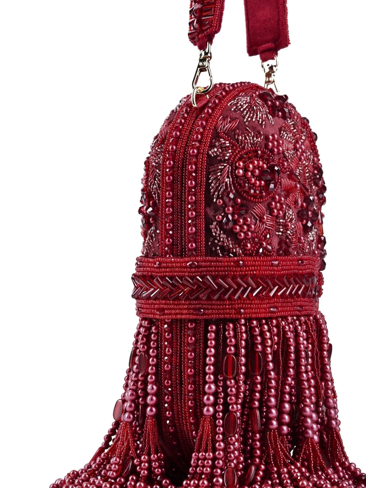 Azmat Maroon Suede Embellished Capsule Bag