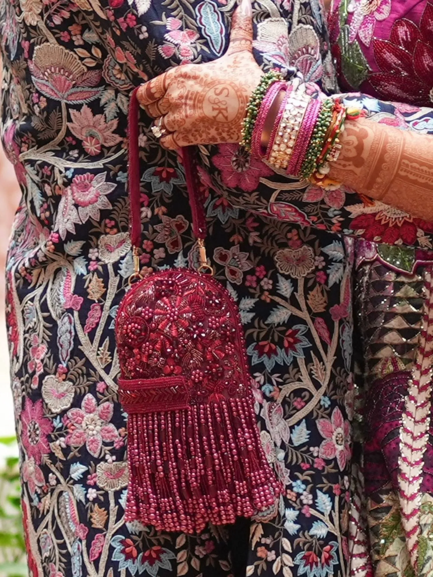 Azmat Maroon Suede Embellished Capsule Bag