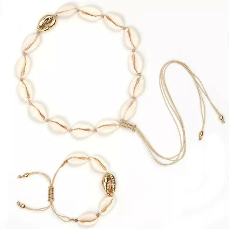 Beach Cowrie Shell Necklace and Bracelet Set