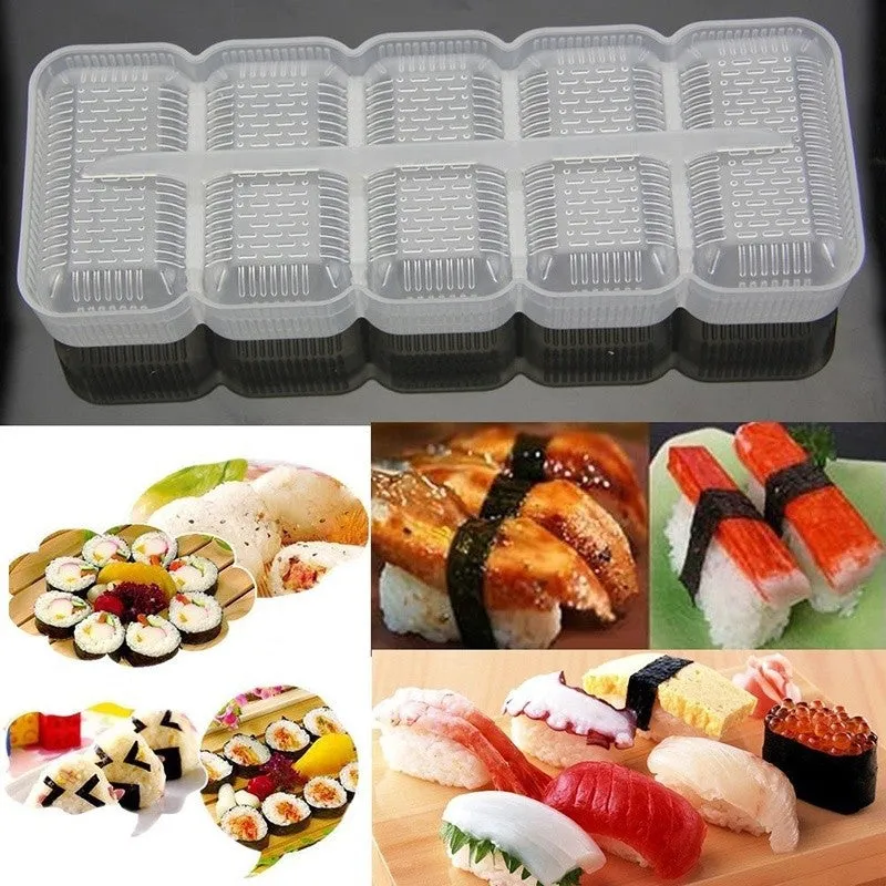 Best Convenient 5 Rolls Non Stick Sushi Mold Bento Tools Rice Ball Maker Nigiri Mould