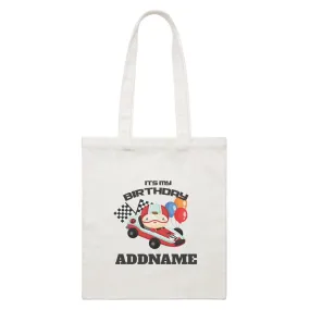 Birthday Cars Race Racer Boy With Racing Cars Its My Birthday Addname White Canvas Bag