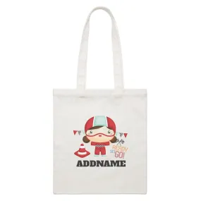 Birthday Cars Race Racer Girl Ready Set Go Addname White Canvas Bag