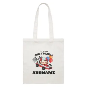 Birthday Cars Race Racer Girl With Racing Cars Its My Birthday Addname White Canvas Bag