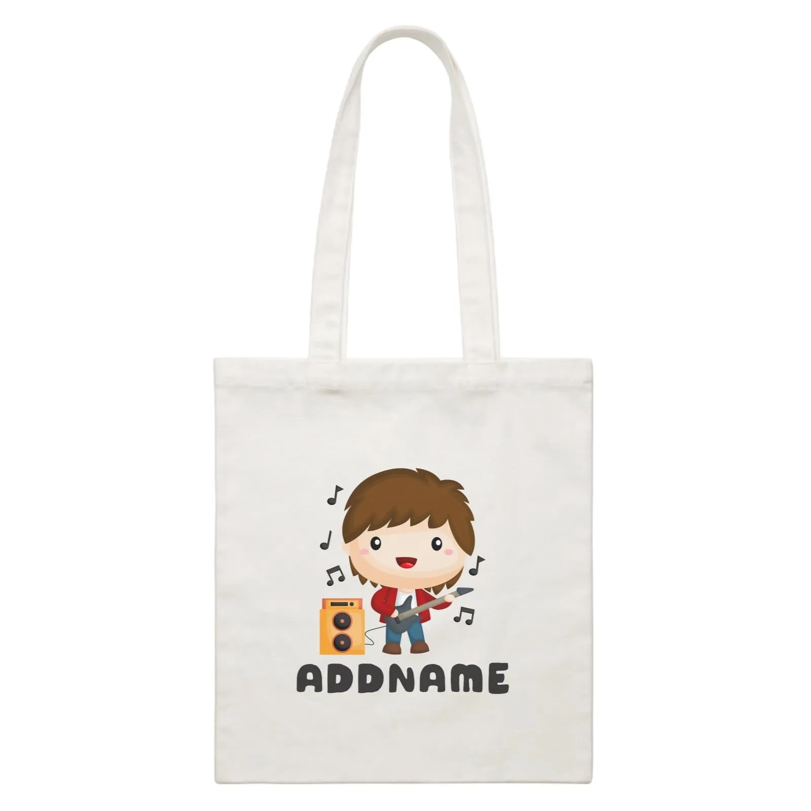 Birthday Music Band Boy Playing Bass Addname White Canvas Bag