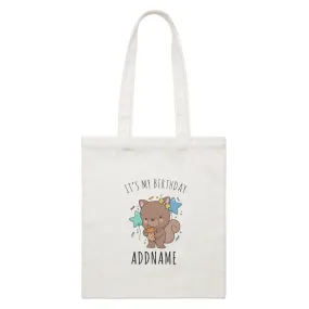 Birthday Sketch Animals Squirrel with Acorn It's My Birthday Addname White Canvas Bag