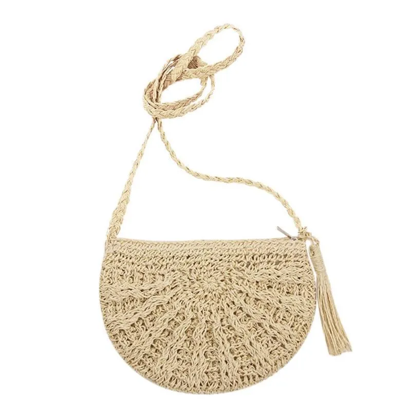 Bohemian Half Circle Tassels Straw Shoulder Bag