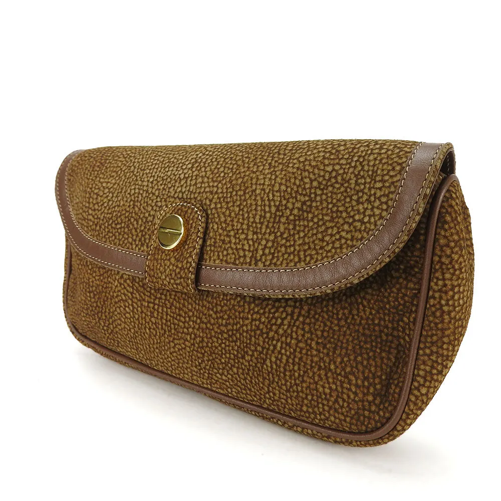 BORBONESE Suede Leather Clutch Bag Brown