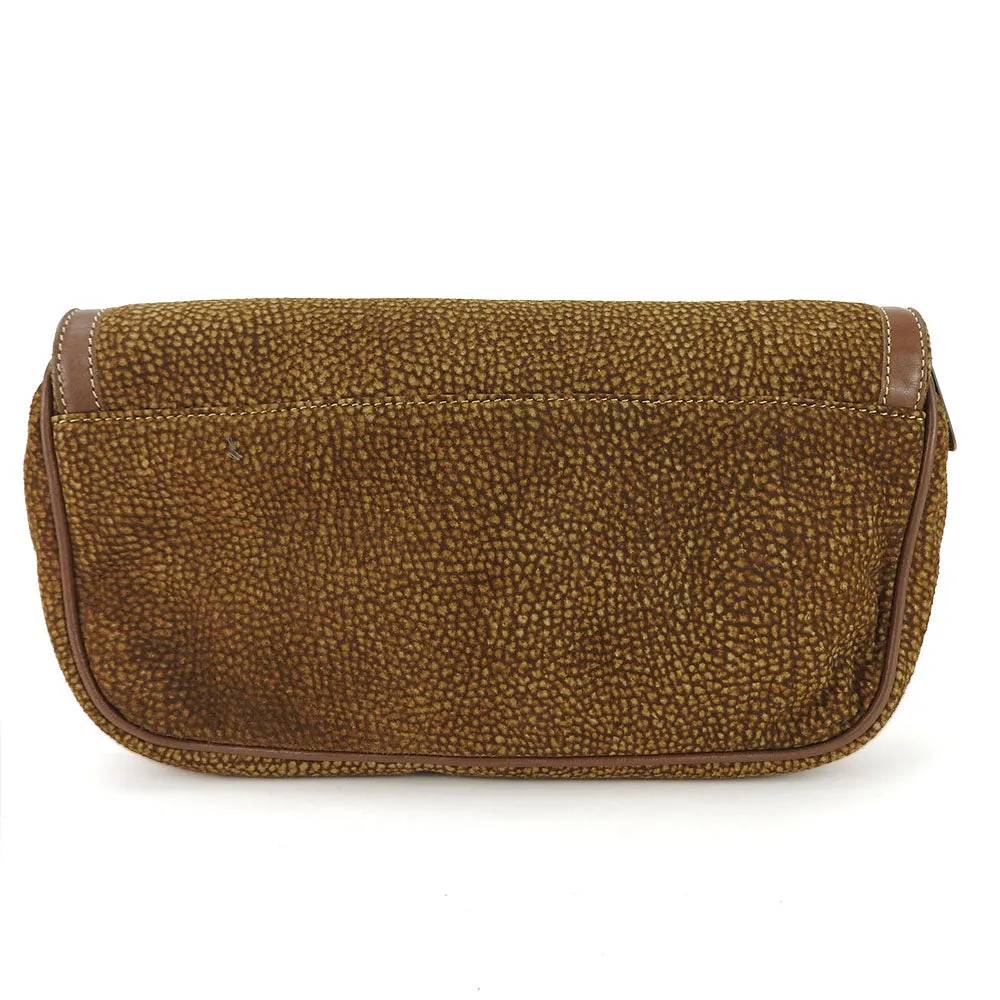 BORBONESE Suede Leather Clutch Bag Brown