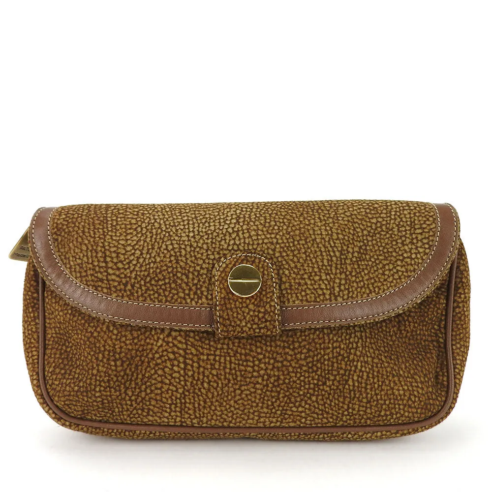 BORBONESE Suede Leather Clutch Bag Brown