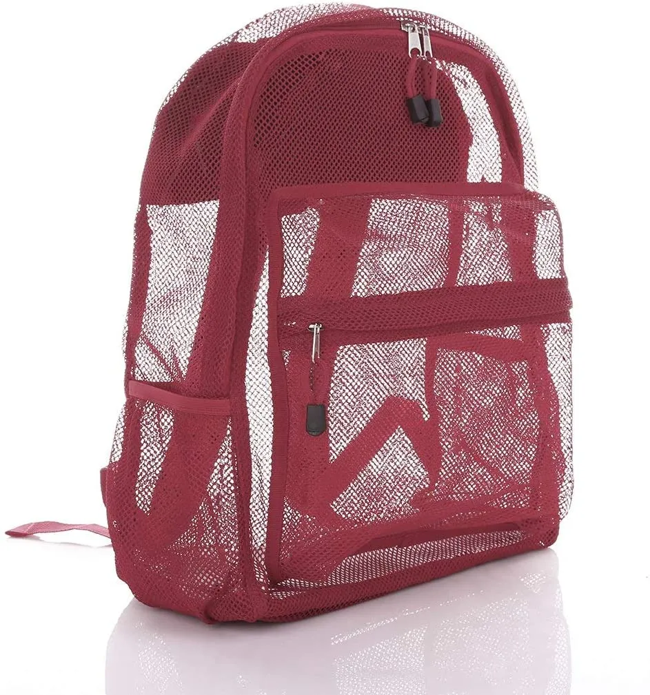 Bravo! Mesh Transparent See Through Backpack - Burgundy