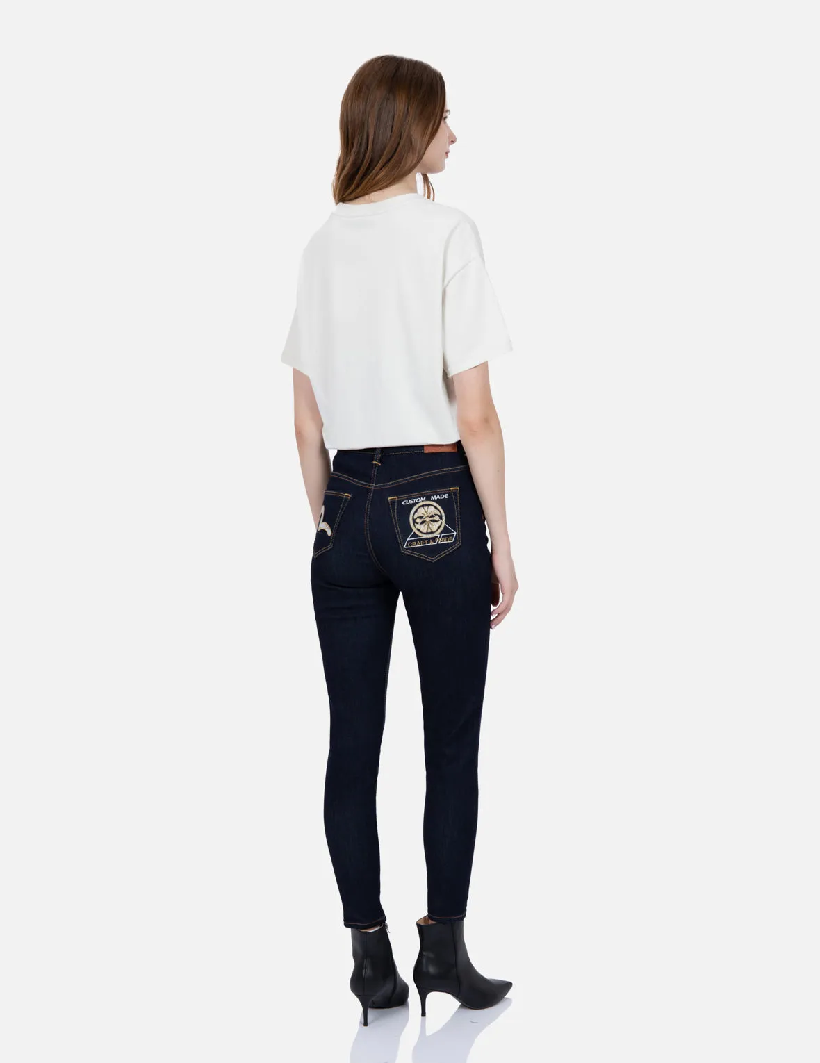 Brocade Seagull and Kamon Appliqué Skinny Jeans