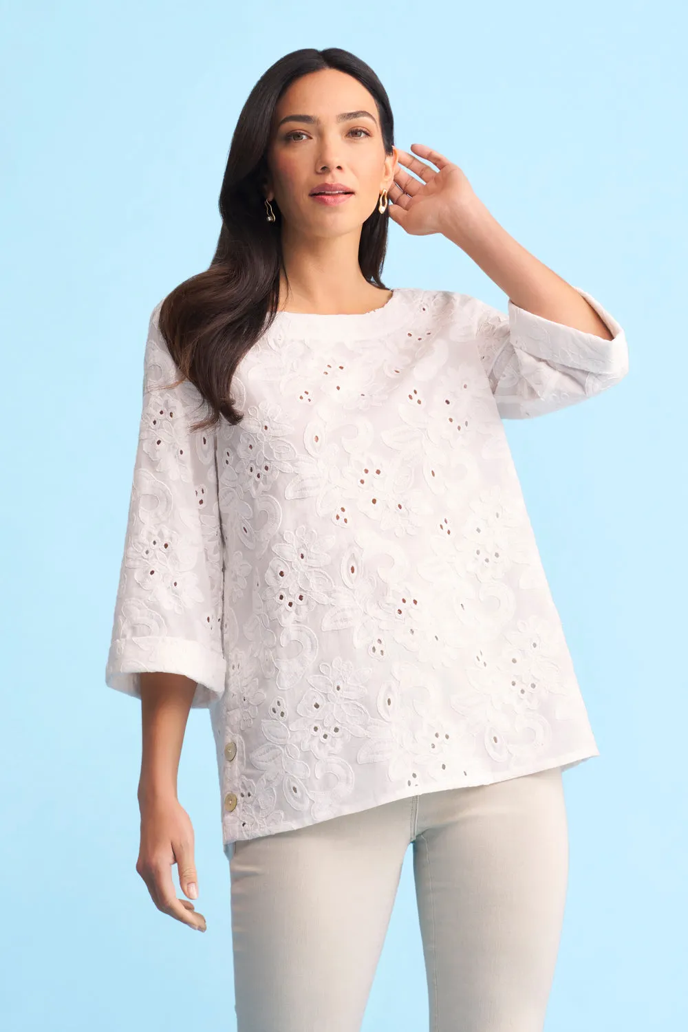 Broderie Side Button Top