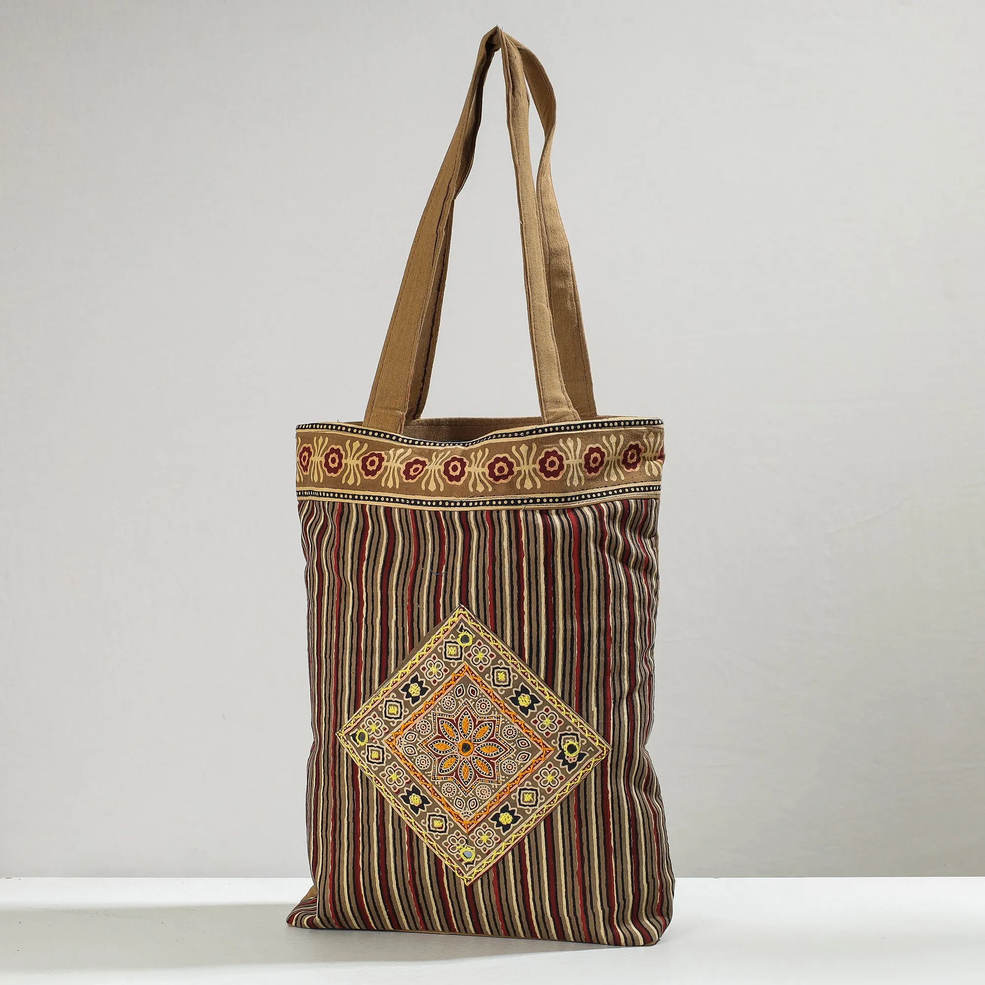 Brown - Marudhara Printed Patchwork Shoulder Bag with Charm