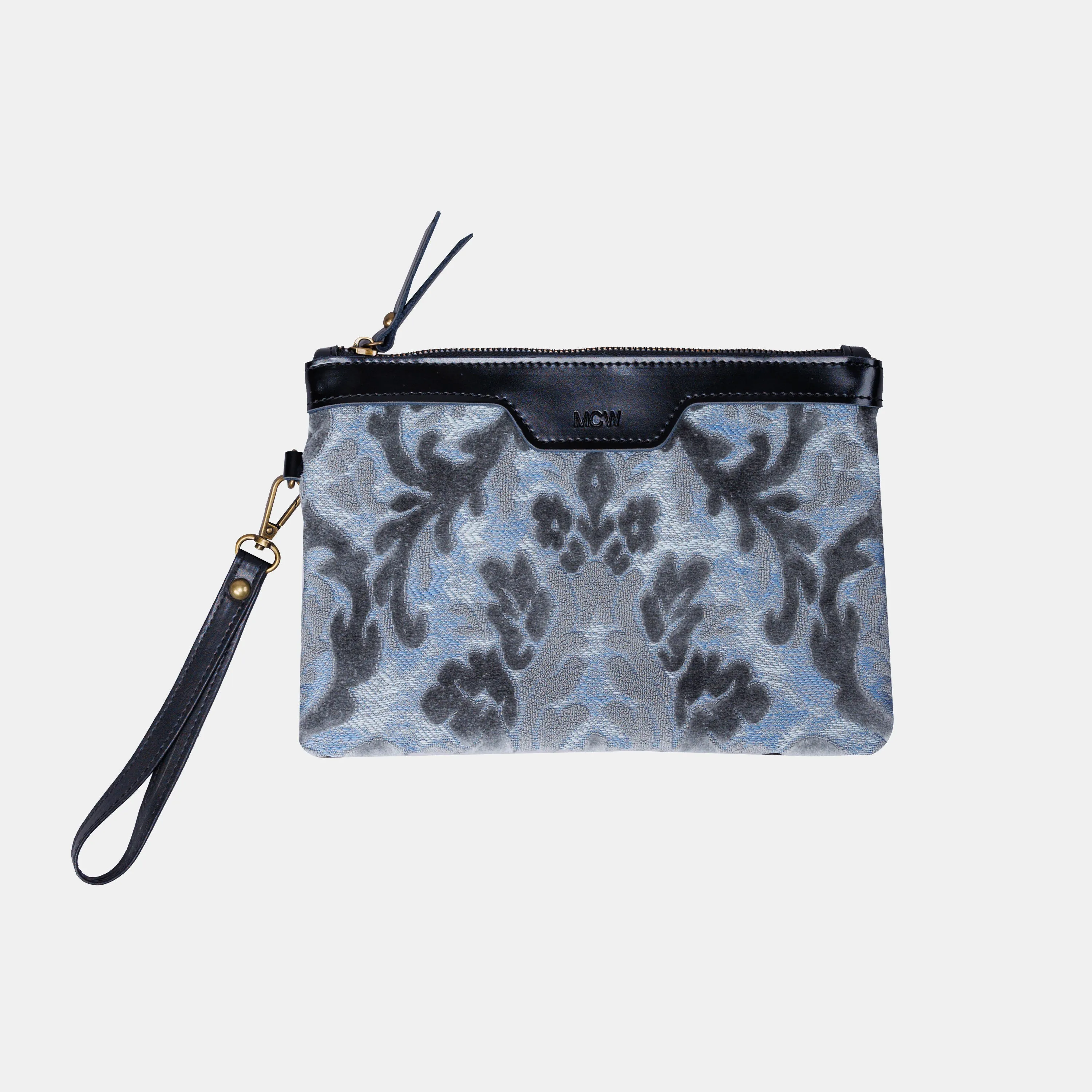 Burnout Velvet Steel Blue Wristlet Clutch