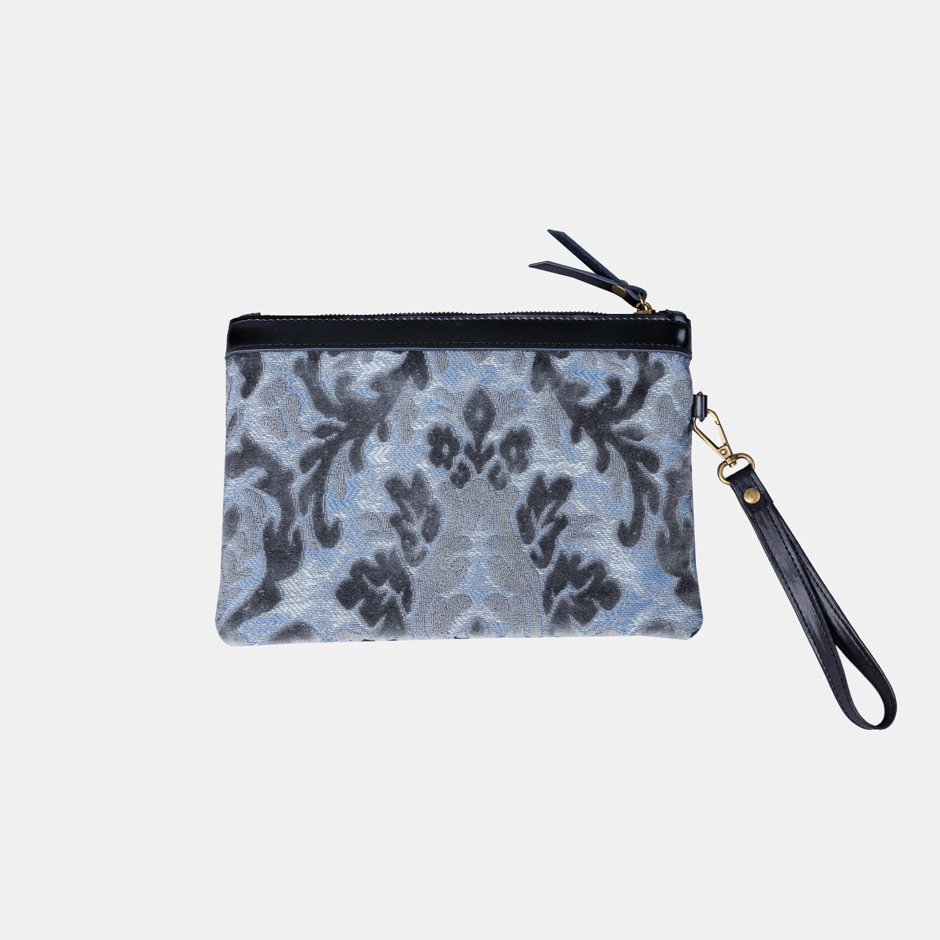 Burnout Velvet Steel Blue Wristlet Clutch