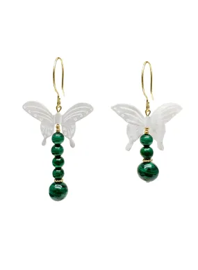 Butterfly-Shaped Shell with Malachite Statement Earrings LE034