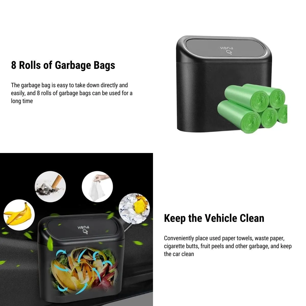 Car Trash Can with 8 Rolls of Garbage Bags for Tesla