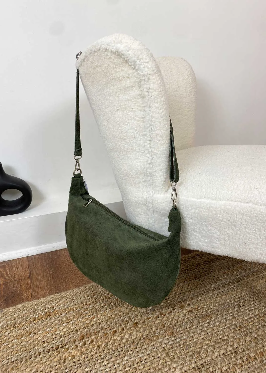 Carson Suede Hobo Bag in Khaki