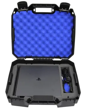 CASEMATIX Travel Case Compatible with PlayStation 4 Slim 1TB Console and Accessories such as Controllers, Wireless Move Motion, Games and Cables