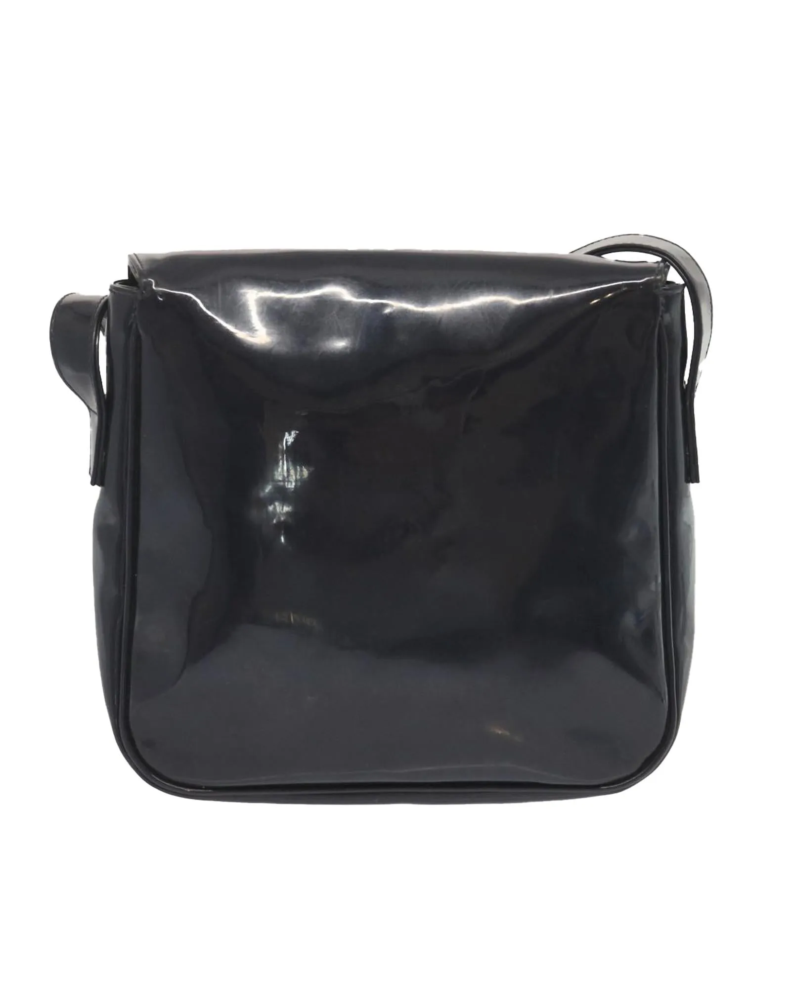 CELINE Circle Ring Shoulder Bag Black Patent Leather