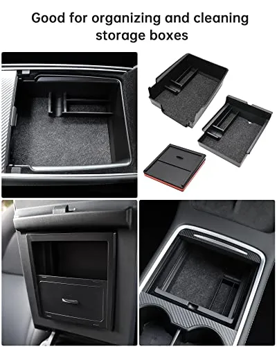 Central Console Storage Tray 5 Pcs, Suitable for 2021 Tesla Model 3 Model Y Armrest Box/Hidden Box (Felt pad) /Tissue Bag/Car Camera Cover