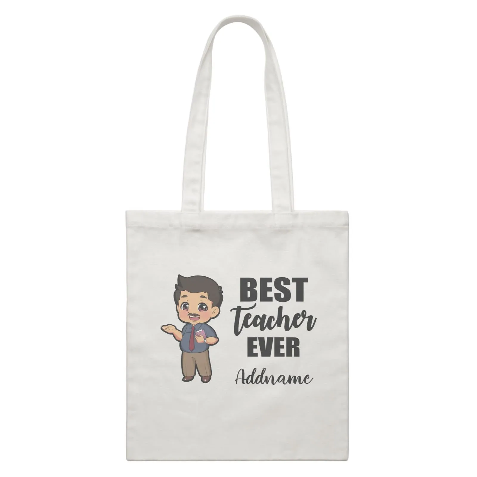 Chibi Teachers Chubby Male Best Teacher Ever Addname White Canvas Bag