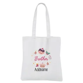 Christmas Cute Wreath Brother White Canvas Bag