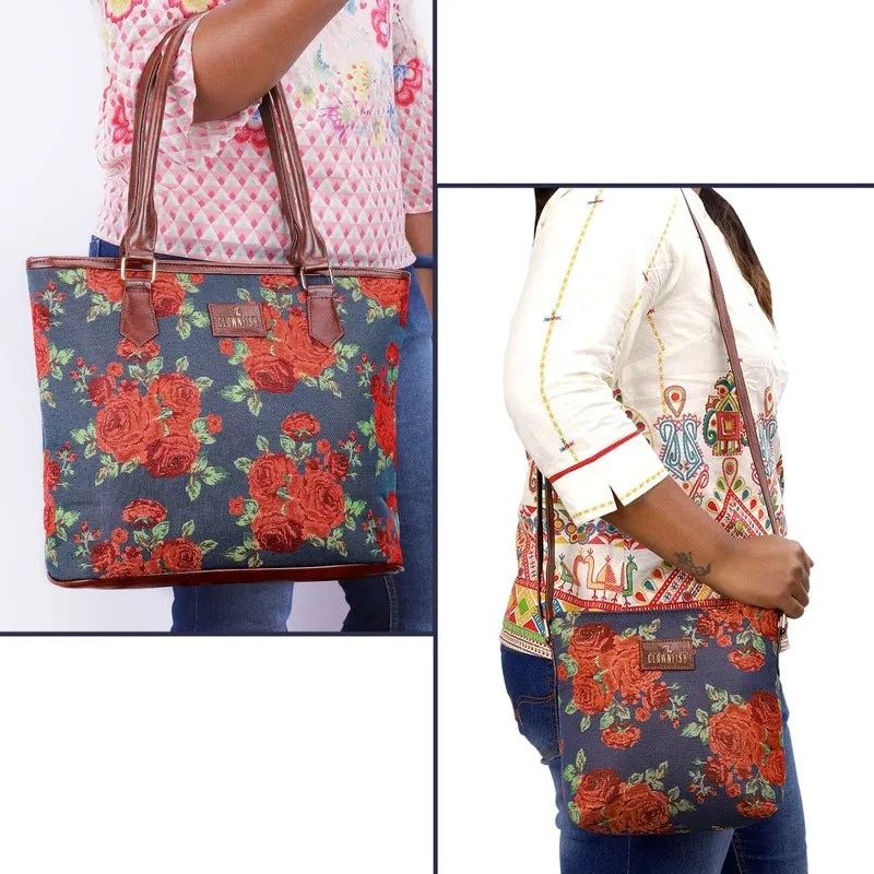 Combo: Linda Sling & Justina Handbag for Women | Adjustable Strap | 2 Compartments | Navy Blue