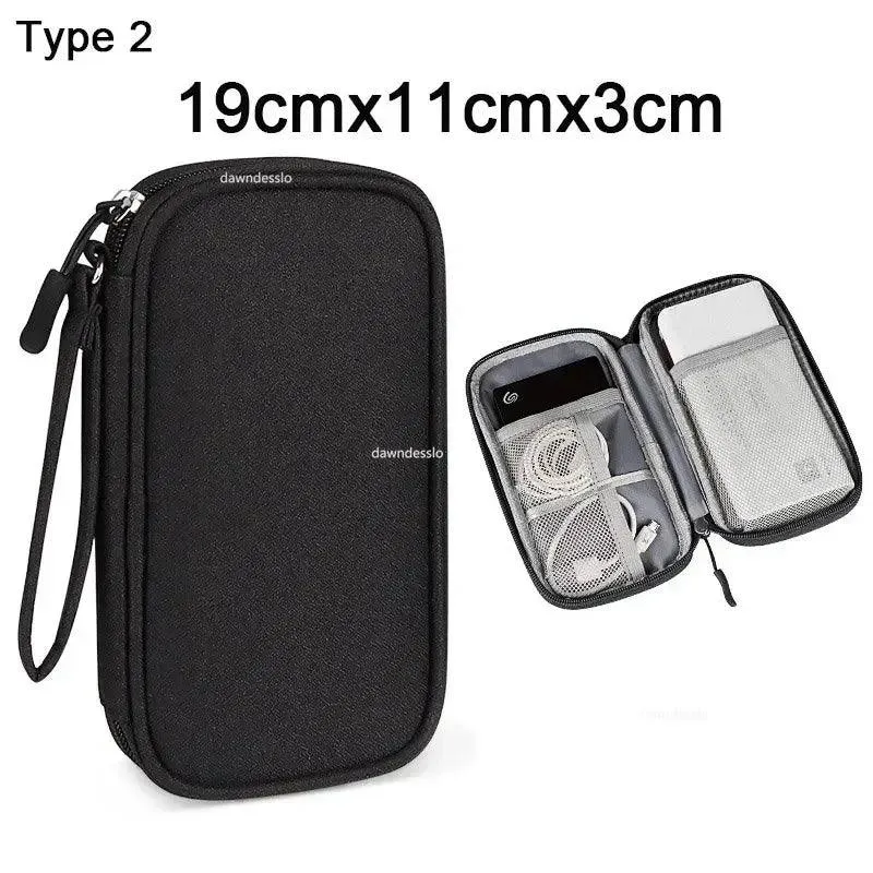 Compact Electronics Organizer Bag for Power Banks, Chargers, Cables, and Earphones - Travel-Friendly Oxford Cloth Holder