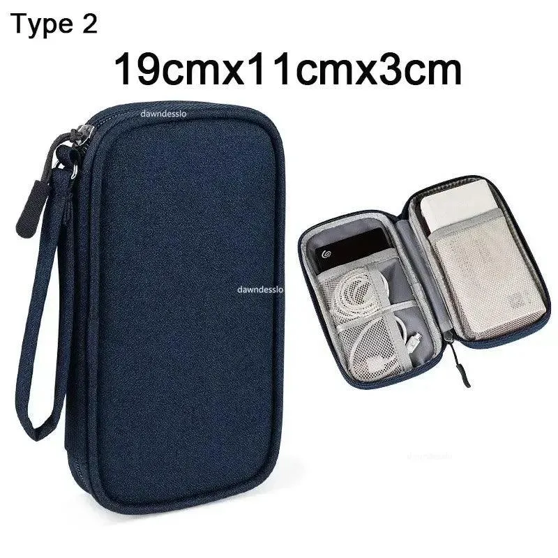 Compact Electronics Organizer Bag for Power Banks, Chargers, Cables, and Earphones - Travel-Friendly Oxford Cloth Holder