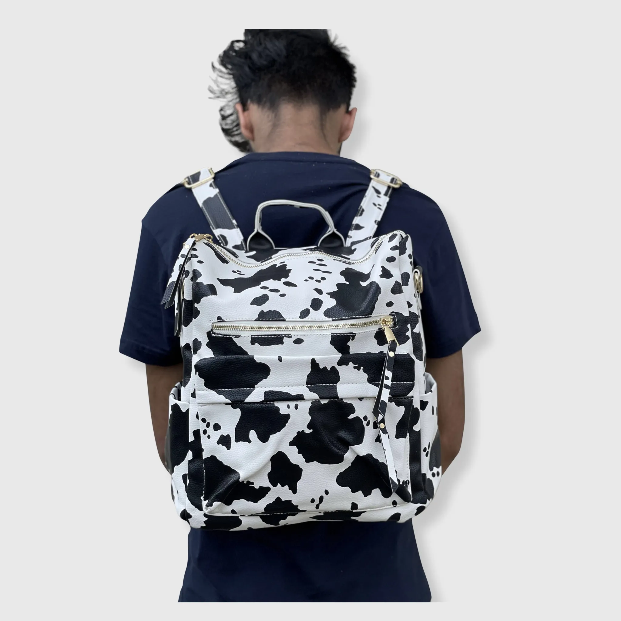 Cow Print Black White Backpack