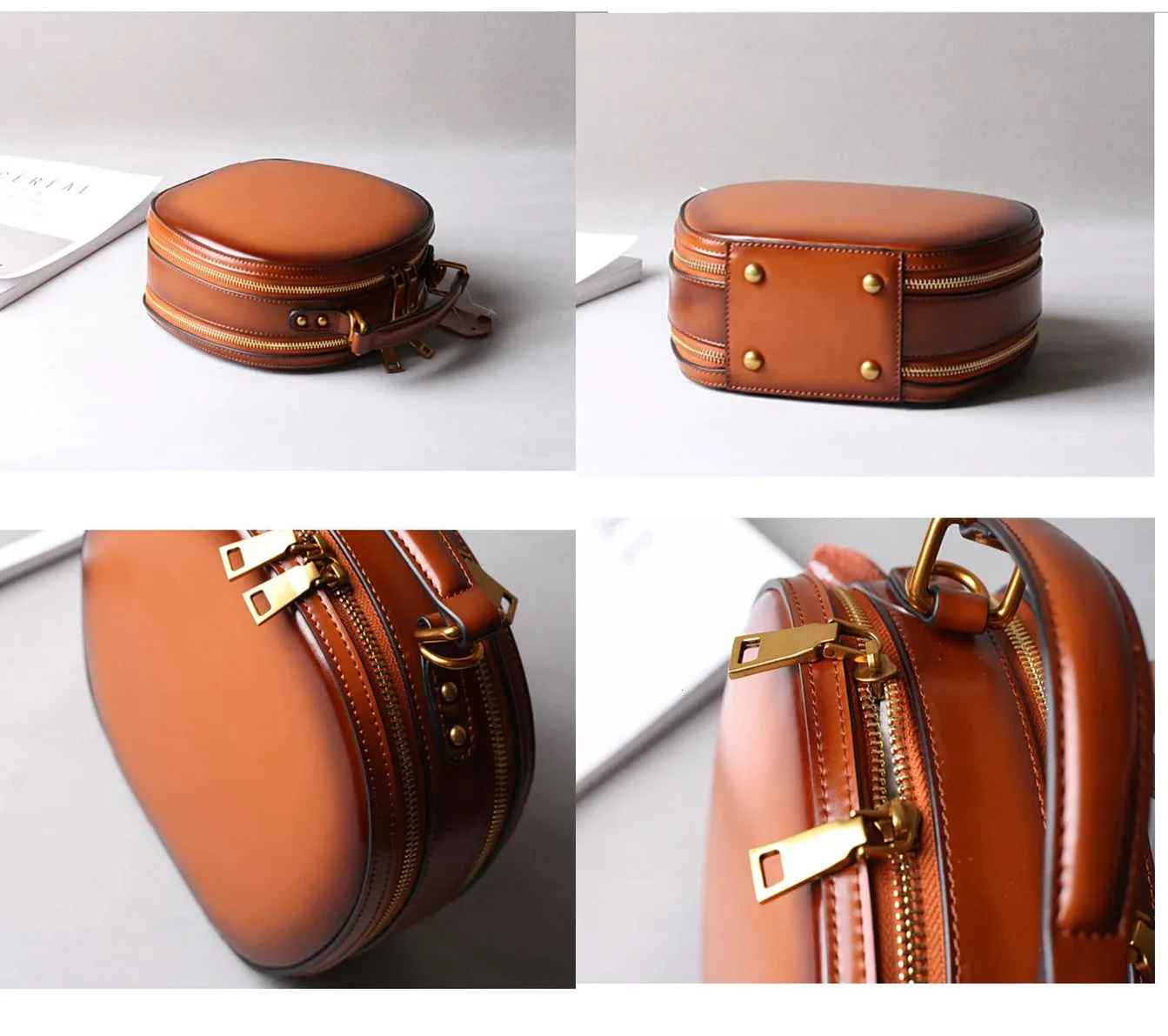 Cowhide Bags, Leather Women's Bags, Retro Bags, Shoulder Messenger Bags, Handbags, Fashionable Round Bags