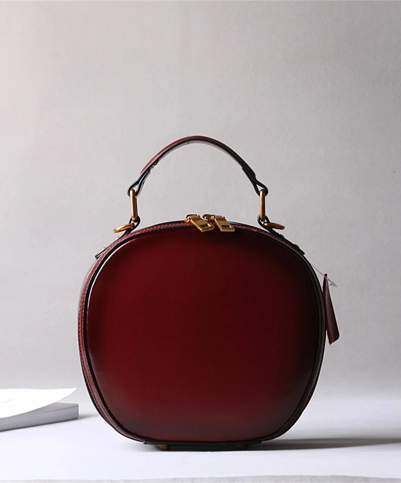 Cowhide Bags, Leather Women's Bags, Retro Bags, Shoulder Messenger Bags, Handbags, Fashionable Round Bags