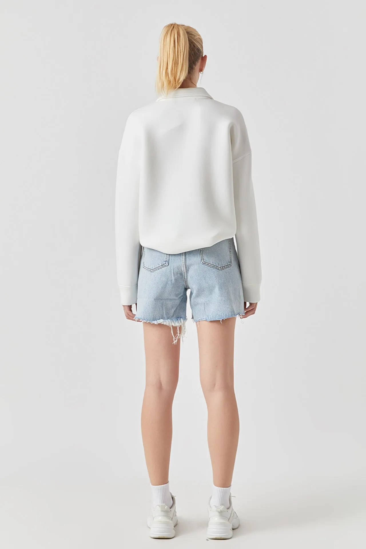 Destroyed Hem Denim Shorts