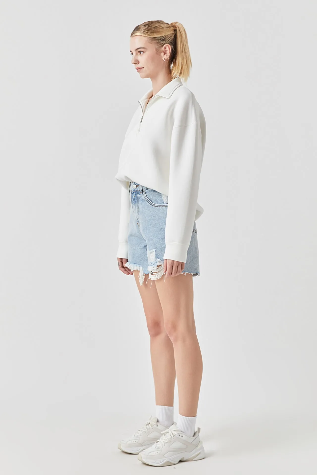 Destroyed Hem Denim Shorts