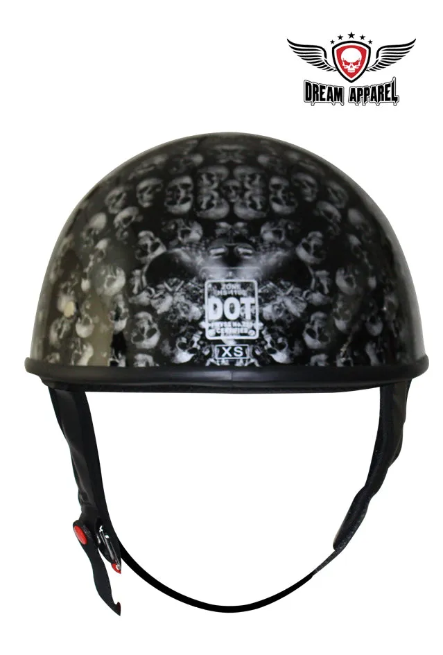 DOT Approved Low Profile Motorcycle Helmet With Black Finish & Skull Graphics