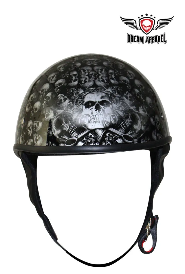 DOT Approved Low Profile Motorcycle Helmet With Black Finish & Skull Graphics