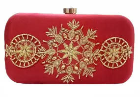 DUCHESS Women Maroon Hand Embroidered Clutch Purse